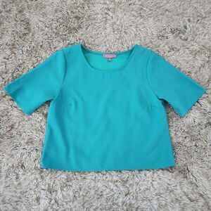 Harper Short Sleeve Cropped‎ Split Back Top Teal Women's Size Small